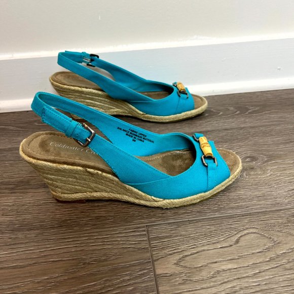 Coldwater Creek Blue Peep Toe, Sling Back Espadrille Size 9 - Picture 6 of 8